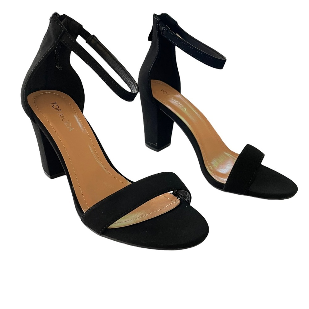 Top Moda Black Ankle Strap Block Heel Shoes Size 8
